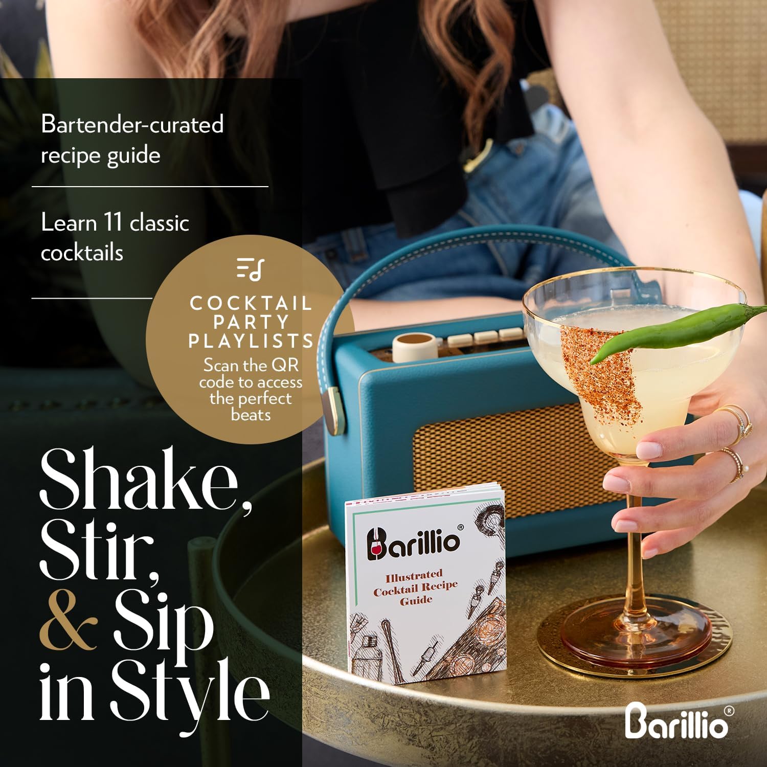 Barillio Bar Tool Set Pro Edition - Gold Stainless-Steel Cocktail Shaker Set - Mixology Bartender Kit w/Boston Shaker, Drink Mixer & Muddler for Cocktails - Home Bar Accessories - 32-Pc Bar kit