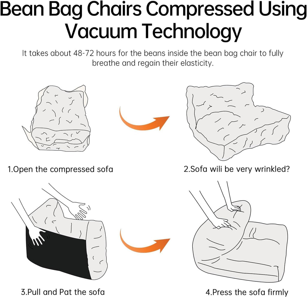 Bean Bag Chair with Ottoman, Giant Bean Bag Chairs for Adults with Memory Foam, Comfy Bean Bag Sofa for Bedroom, Lounge Beanbag of Reading and Gaming with Filler Included(White)