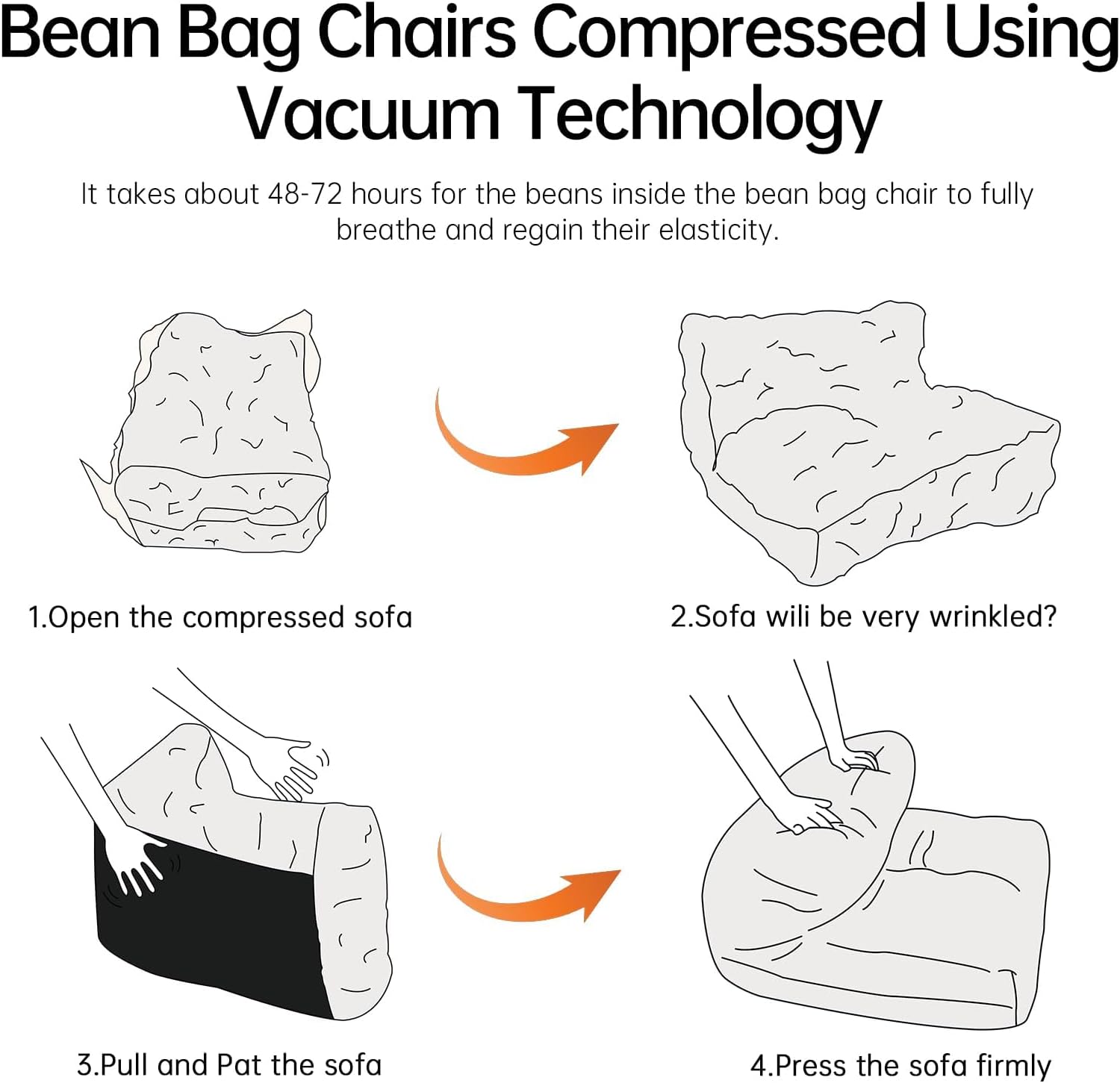 Bean Bag Chair with Ottoman, Giant Bean Bag Chairs for Adults with Memory Foam, Comfy Bean Bag Sofa for Bedroom, Lounge Beanbag of Reading and Gaming with Filler Included(White)
