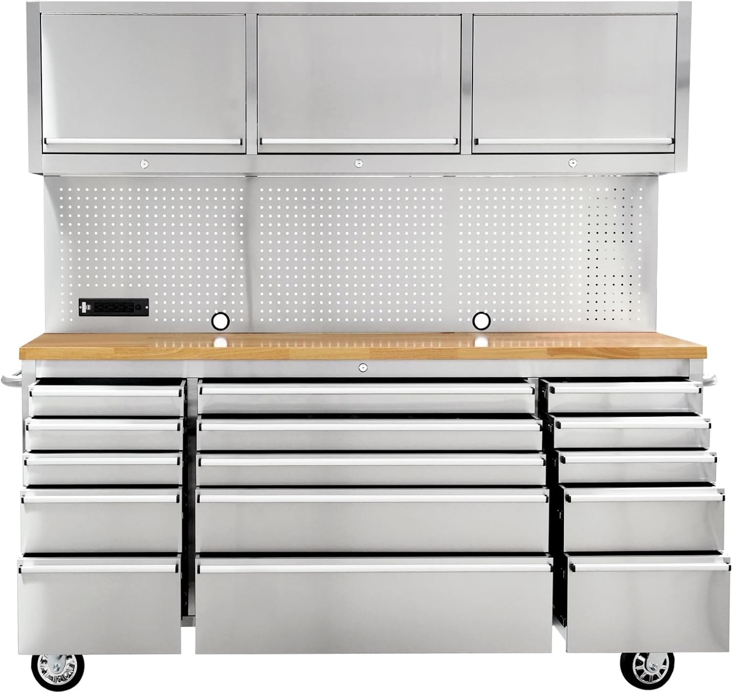 CHETTO C 72 inch Tool Box Tool Chest with Power Outlet 15 Drawers Storage Rolling Cabinet with Wheels Lock Key Locking System Drawer Liners for Garage Warehouse Repair Shop