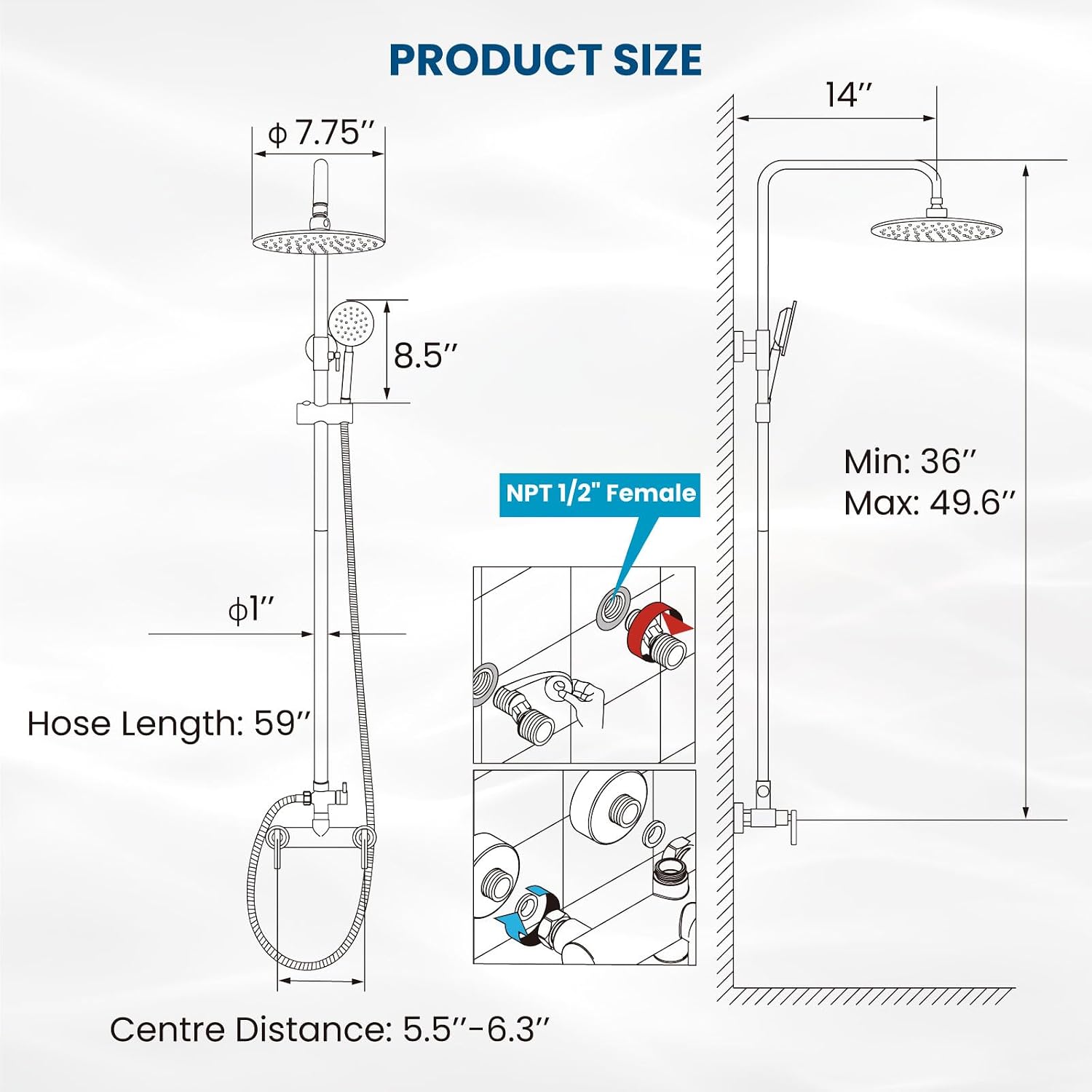 gotonovo SUS304 Outdoor Shower Fixture High Pressure Shower System Combo Wall Mount 2 Dual Function Shower Faucet Set Round Handheld Spray Matte Black Double Lever Handle