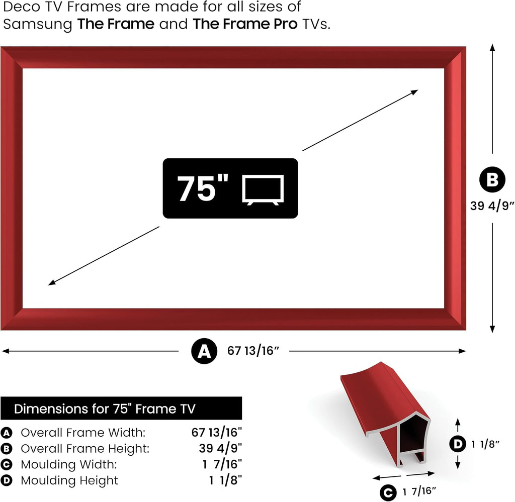 Candy Apple Red Prismatic 75' Alloy Deco TV Frame - Compatible ONLY with Samsung The Frame TV and Pro TVs (Fits 2021-2026, LS03A, LS03B,LS03C,LS03D,LS03FA,LS03FW)