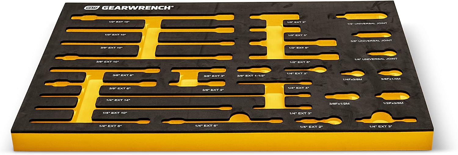 GEARWRENCH 29 Piece 1/4', 3/8', 1/2' Drive Chrome Tool Accessories Set with EVA Foam Tray - 86523