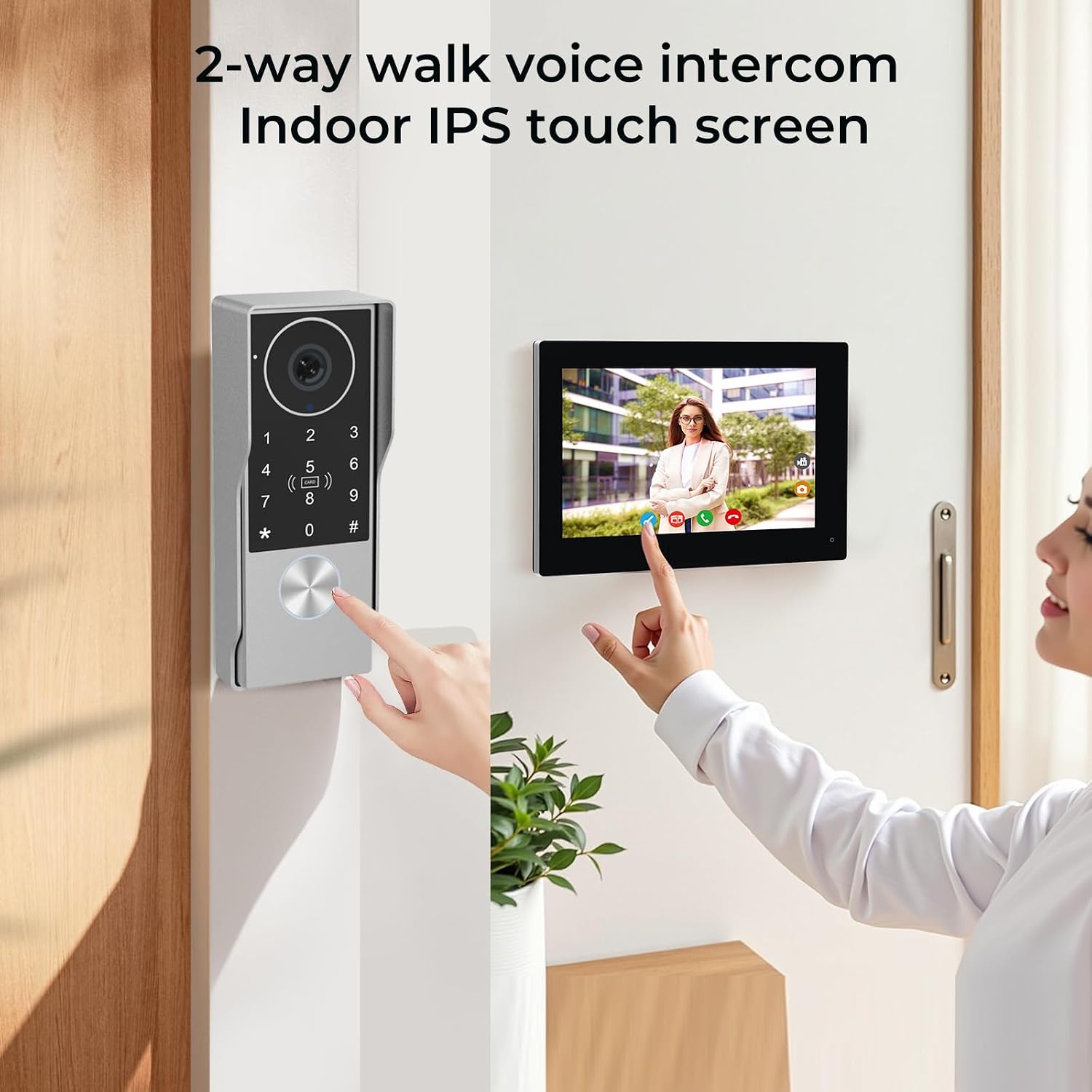 2-Wired Doorbell Camera with Monitor, Video Doorbell Intercom System with keypad,keypad video intercom with 1080P 7-inch Touch Screen, Tuya App Remote, Password Unlock, Waterproof, No Subscription