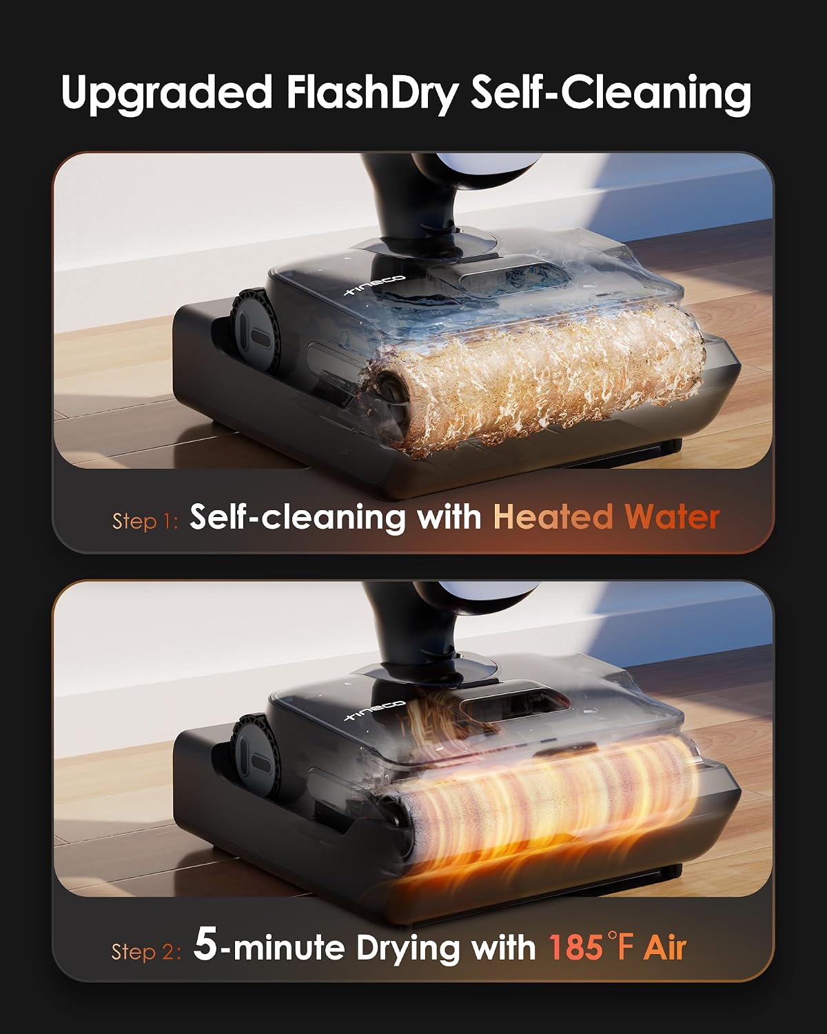 Tineco Floor One S9 Artist Steam Wet Dry Vacuum Cleaner, High-Temp Steam Cleaning, 22kPa Suction, 360° SmoothDrive, Anti-Tangle Design, 185°F Flashdry, Long Runtime, 180° Lay-Flat