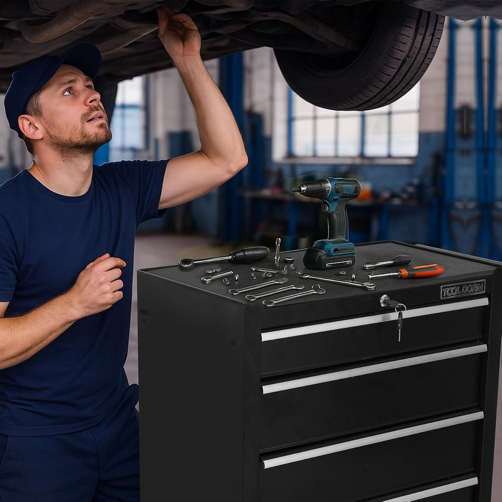 5-Drawer Rolling Tool Chest with Locking Wheels & Drawers, 13' D x 24.2' W x 34.6' H Mobile Tool Storage Cabinet, Heavy-Duty Garage Organizer w/Ergonomic Handle