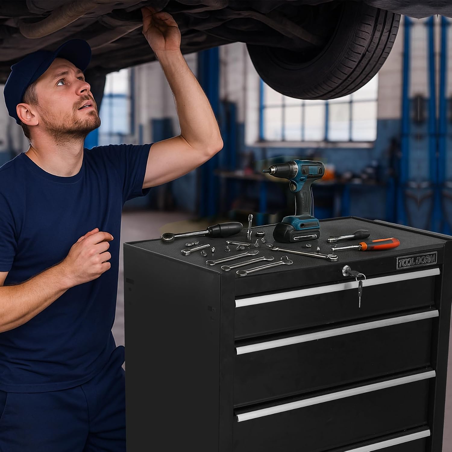 5-Drawer Rolling Tool Chest with Locking Wheels & Drawers, 13' D x 24.2' W x 34.6' H Mobile Tool Storage Cabinet, Heavy-Duty Garage Organizer w/Ergonomic Handle