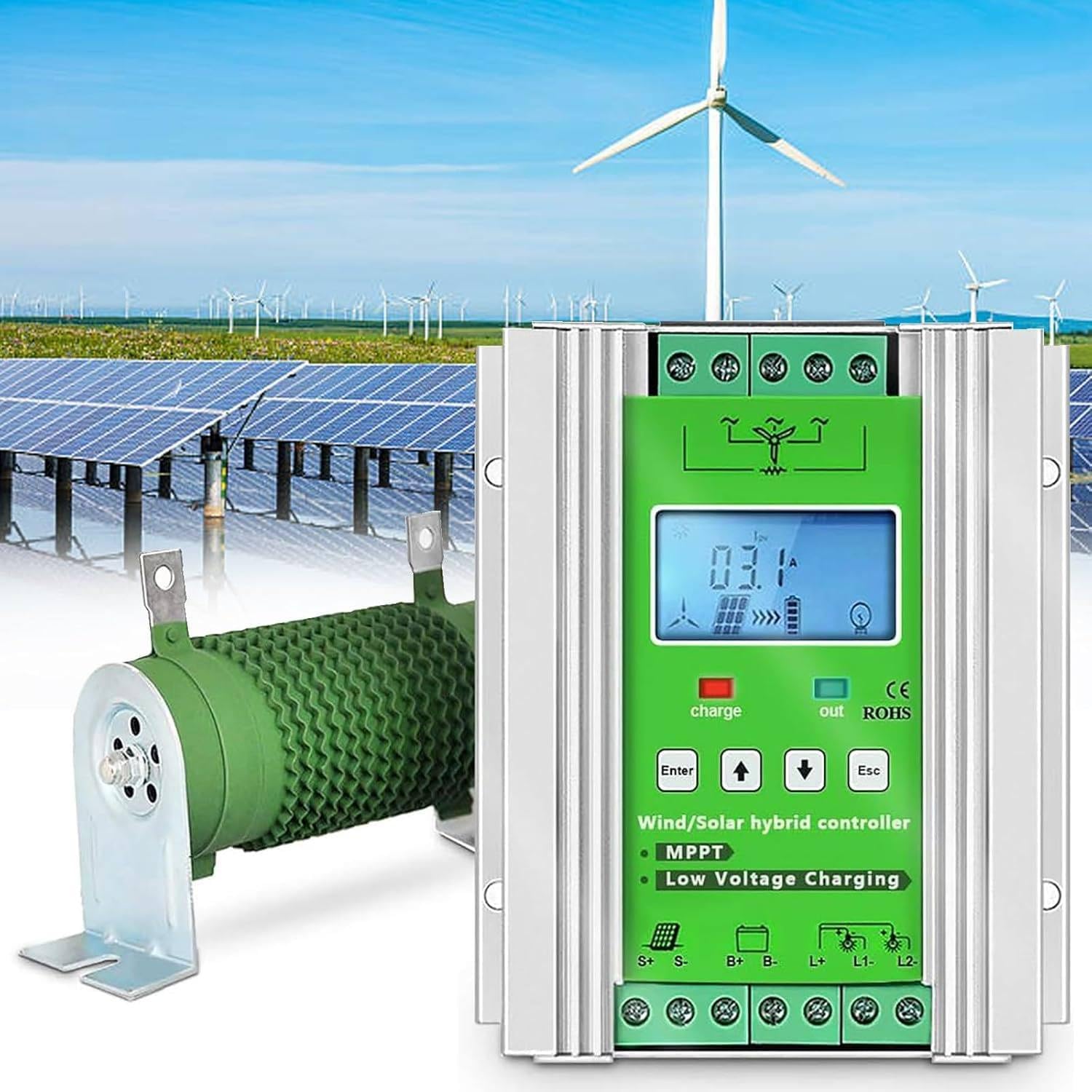 MPPT Wind Solar Charge Controller 12V/24V/48V Solar Hybrid Boost Controller for Wind Generator Solar Panel, Wind Turbine Generator 3000W