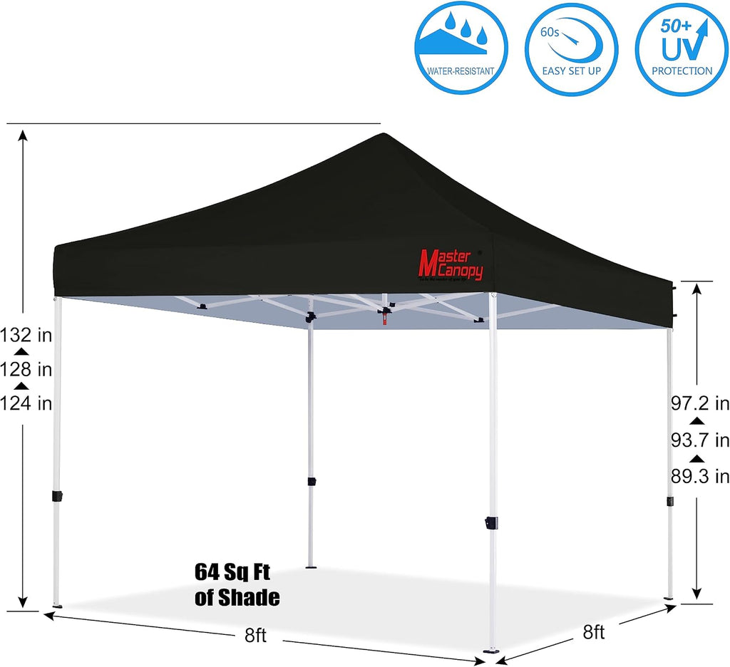MASTERCANOPY Pop Up Canopy Tent Commercial Grade Instant Shelter (8x8, Black)