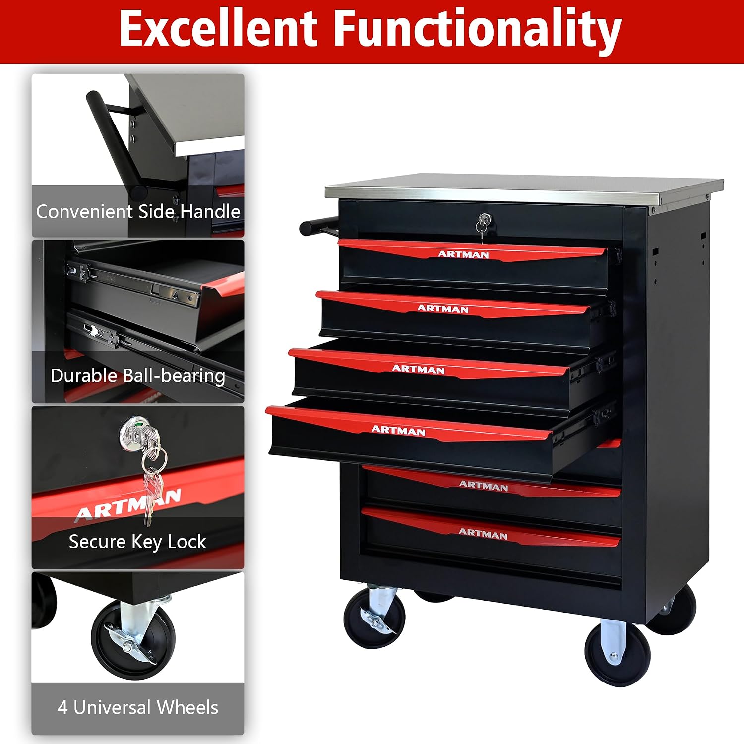 Campfun 7 Drawer Tool Chest with Wheels, Rolling Tool Box Metal Tool Cart with Extra 7 Tool Storage Boxes, Tool Chest Workbench Tool Storage Cabinet for Garage Workshop Warehouse Repair Shop