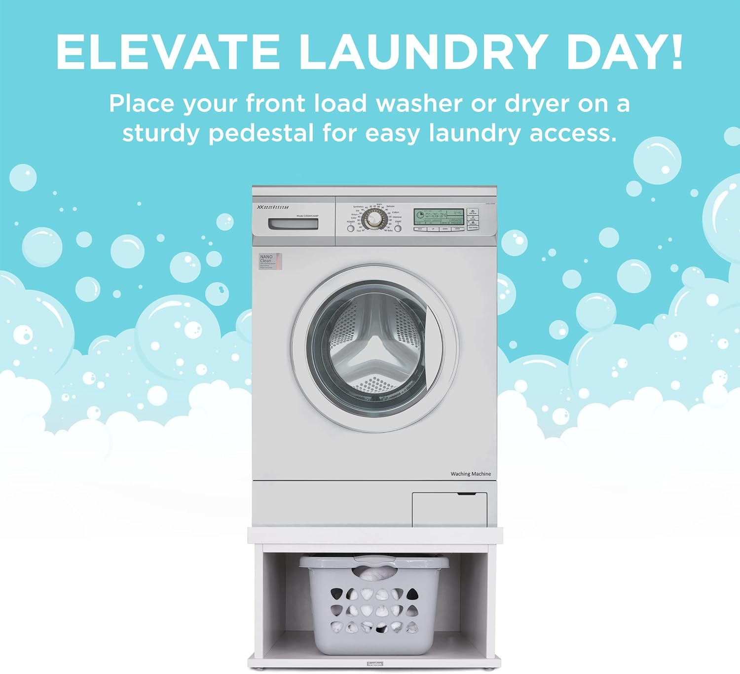 Ivation | Wooden Laundry Pedestal for Washer & Dryer, Made to Fit All Machines - Whirlpool, LG, GE, Samsung, and More, Made of Durable Solid Wood Material, 33.86' x 29.92'