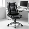COLAMY Leather Executive Office Chair - High Back Ergonomic Home Computer Desk Chair with Padded Flip-up Arms, Adjustable Tilt Lock, Swivel Rolling Chair for Adult Working Study, Black