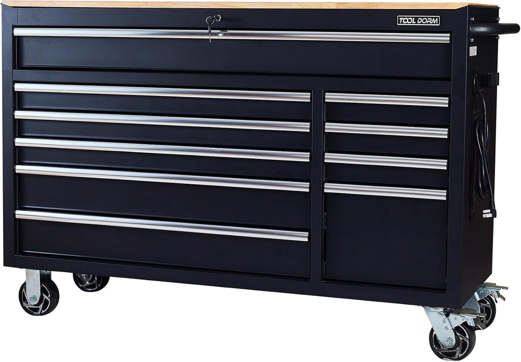 Tool Chest Cabinet, Large Capacity Metal Tool Box with Wheels and Cylinder Locking, Roll Around Storage Organizer Tool Cart for Garage, Redtool cabinets on Wheels (Black, 6-Drawer)
