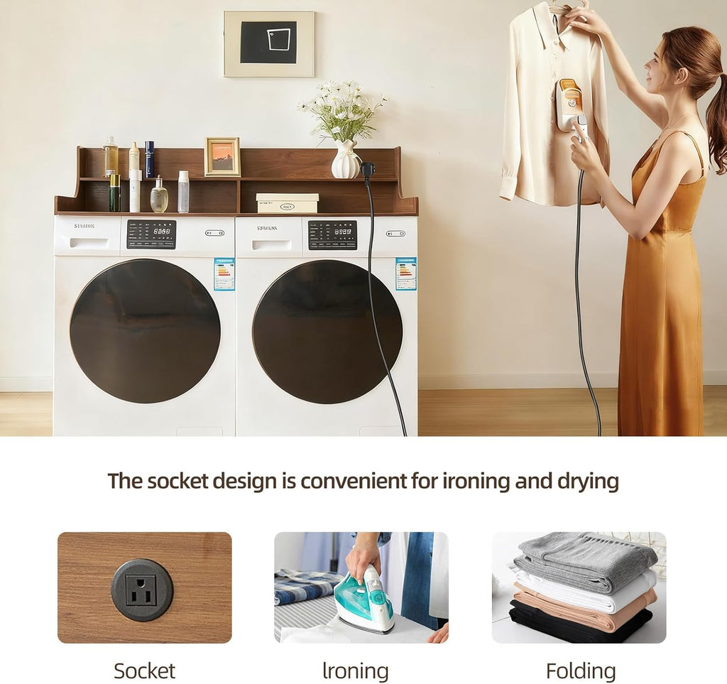 2-Tier Washer and Dryer Countertop 54' W x 27.5' D – laundry countertop over washer and dryer with Power Plug, washer countertop for Laundry Room Organization
