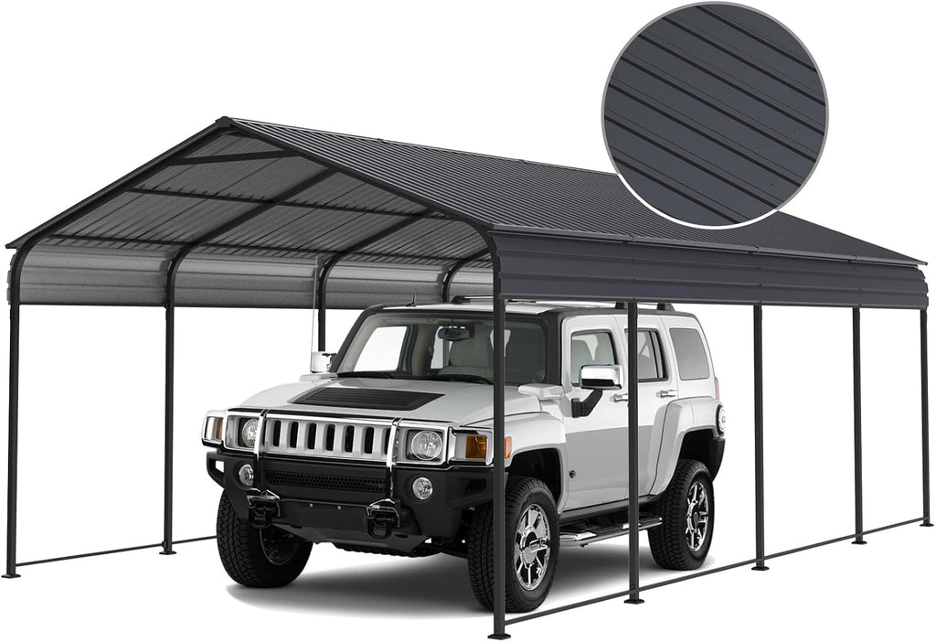 12x20x8.7 FT Heavy Duty Metal Carport, Galvanized Steel Roof Outdoor Car Shelter Garage, Waterproof All Weather Car Canopy for Car Pickup Truck Boat Tractor, Grey