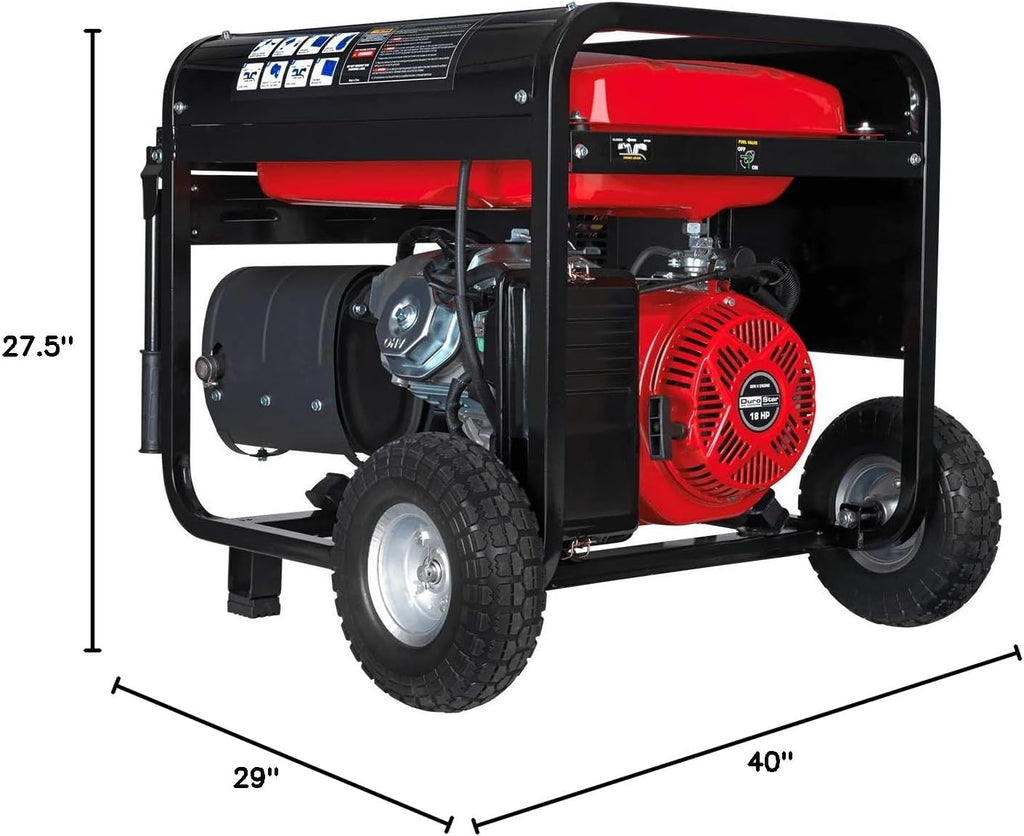 DuroStar DS10000E Gas Powered Portable Generator-10000 Watt Electric Start-Home Back Up & RV Ready, 50 State Approved, Red/Black