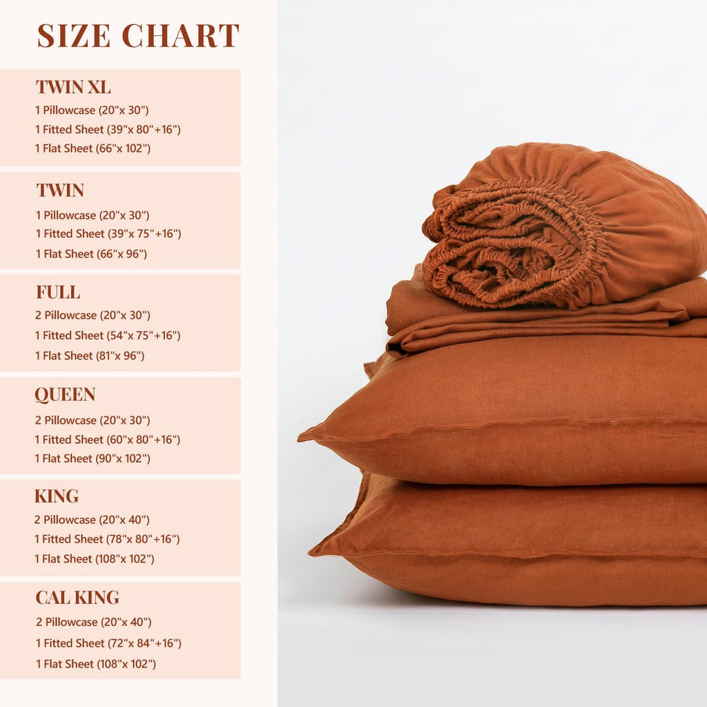 S VICTORY SYMBOL 100% Organic Linen Sheets Set King Size,Natural French Linen Bed Sheets,Stone Washed 4 Pieces Bedding Set,Ultra Soft Luxurious(Caramel,King)