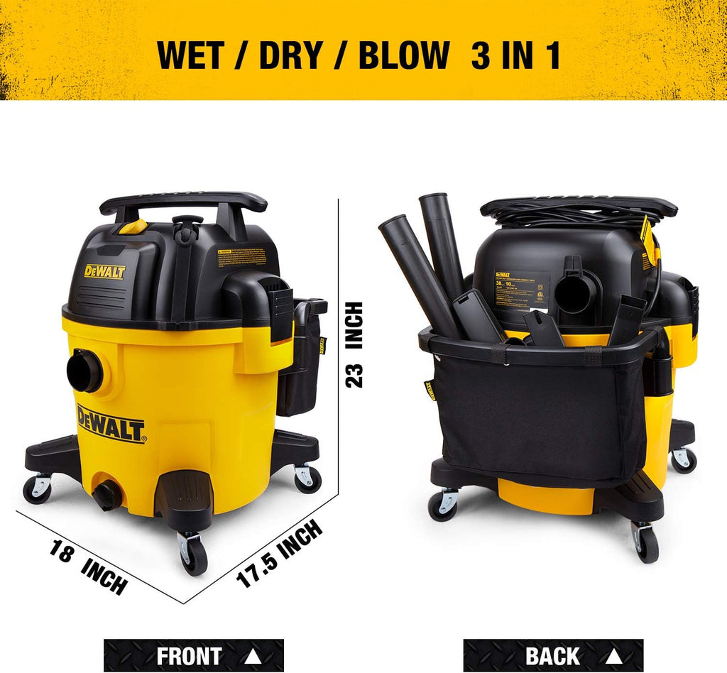 DEWALT 10 Gallon Poly Wet Dry Vacuum, 5.5 HP Shop Vacuum 120V 90 CFM for Jobsite, Work Shop, Comerical Area, Garage/Warehouse etc, 10 Ft Cord Model DXV10P