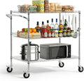 VEVOR Kitchen Utility Cart, 3 Tier Heavy Duty Adjustable Wire Storage Rack, Commercial Steel Rolling Service Trolley on Wheels, Work Table with Handle Bar, for Garage and Laundry Room, 40x25x40.9 in