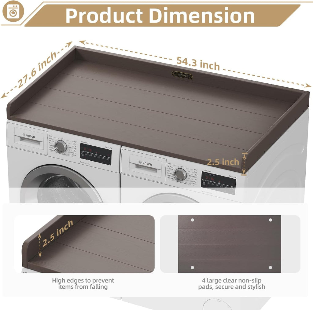 No-Installation HDPE Washer Dryer Countertop Washer and Dryer Topper Covers for The Top Laundry Countertop Laundry Room Organization No Water Leakage,California Walnut