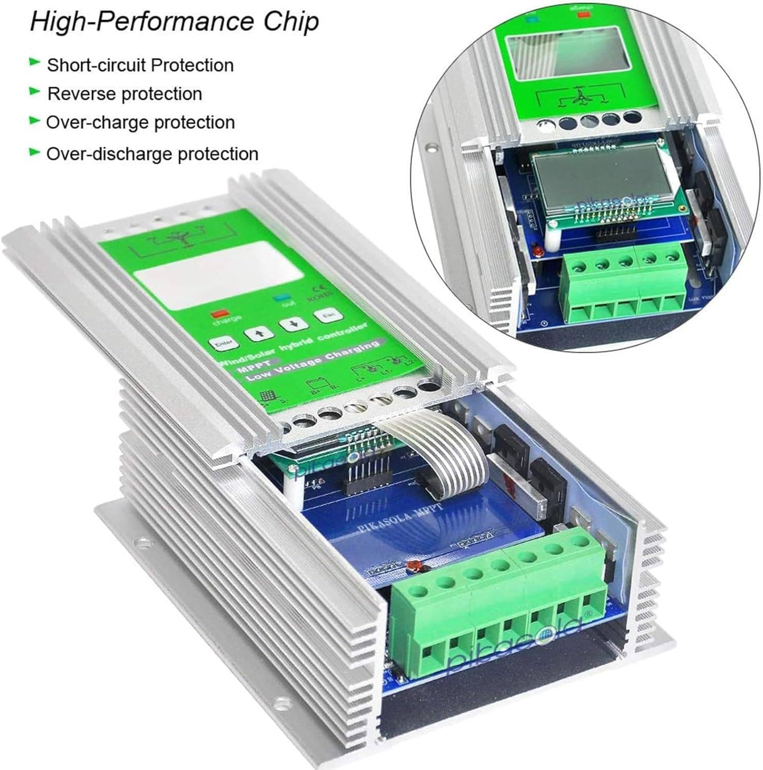 Solar Charge Controller with LCD Screen,Mppt Wind-Solar Hybrid Controller,Boost Charge Regulator,12/24/48V Wind Generator 24V-8000W