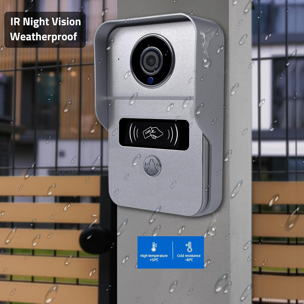 2-Wired Video Intercom System, Video Doorbell Camera with 10 inch Touch Screen, Timbre con cámara, Wireless WiFi Tuya APP Remote Control Door Bell Phone for Home Villa Apartment