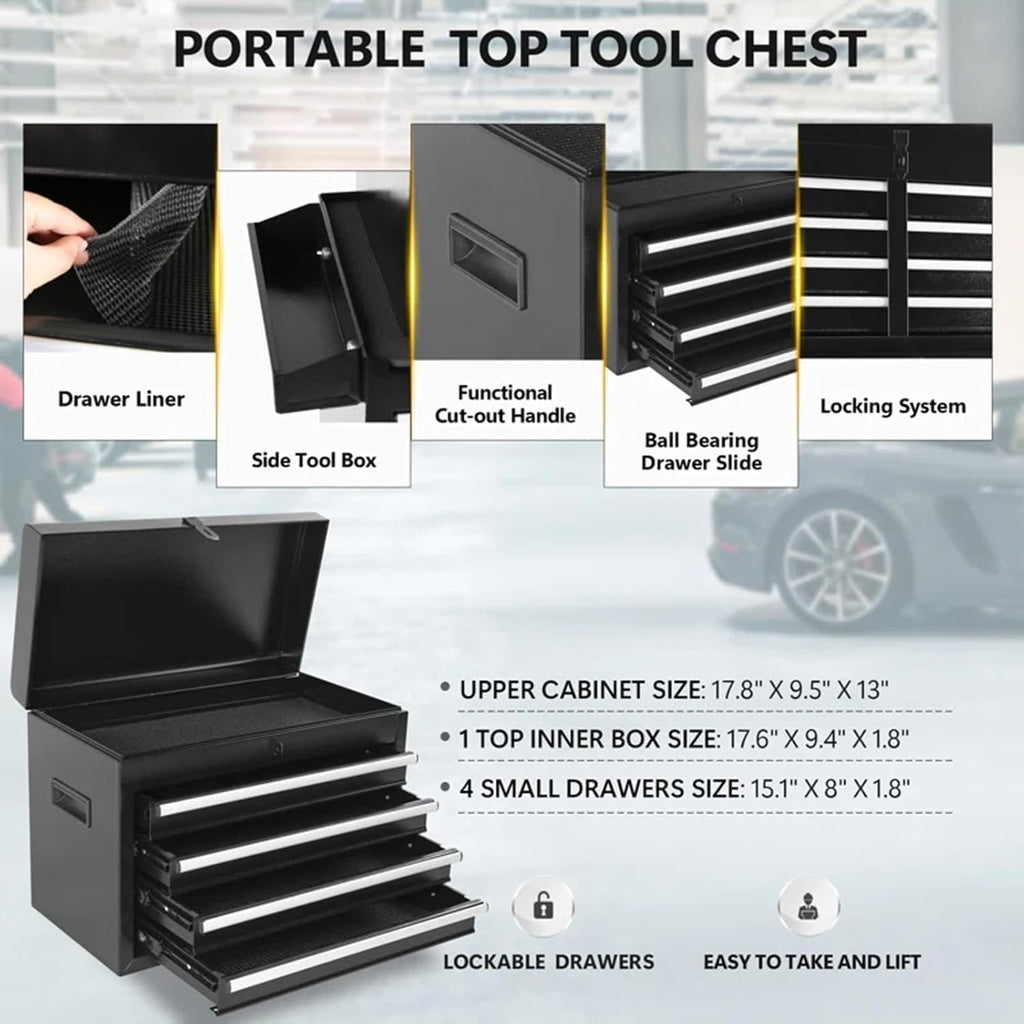 5 Drawers Rolling Tool Chest, 2-in-1 Detachable Metal Tool Storage Cabinet with Wheels, Lockable Tool Cart with Hooks for Garage, Workshop or Salon Use, Black