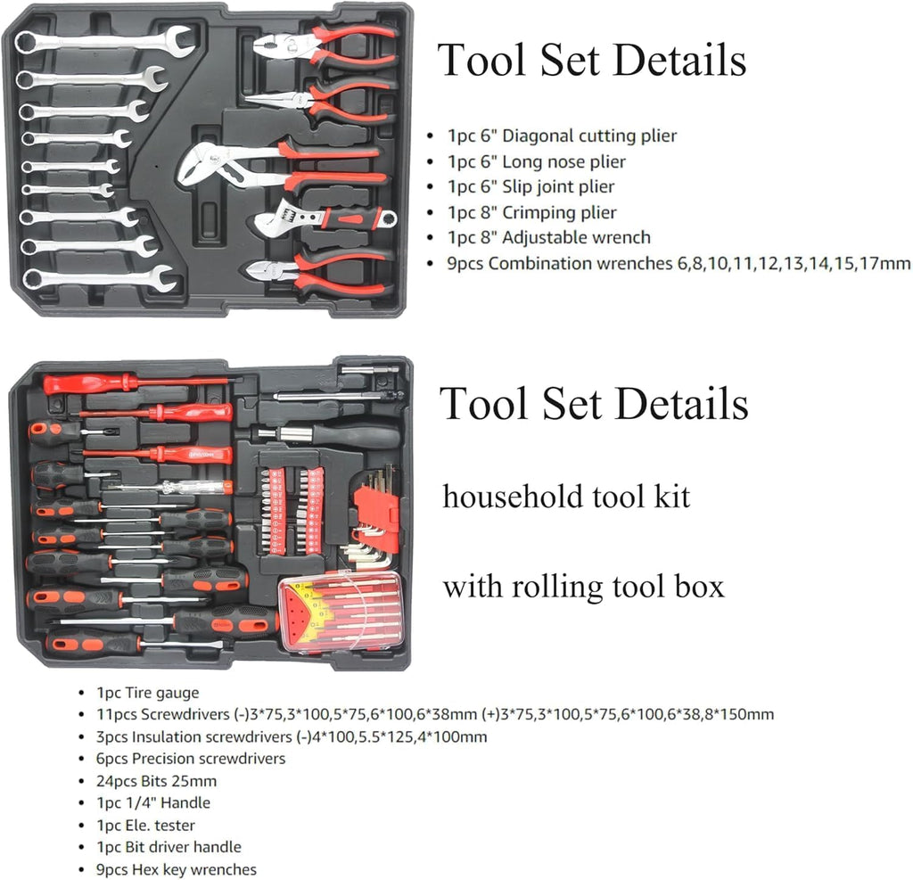 899PCS Tool Set, Household Tool Kit with Rolling Tool Box, Complete Tool Box Set Hand Tool Set with Tool Box, Mechanic Tool Set Rolling Tool Set for Auto Repair/Home Tool Set (White)