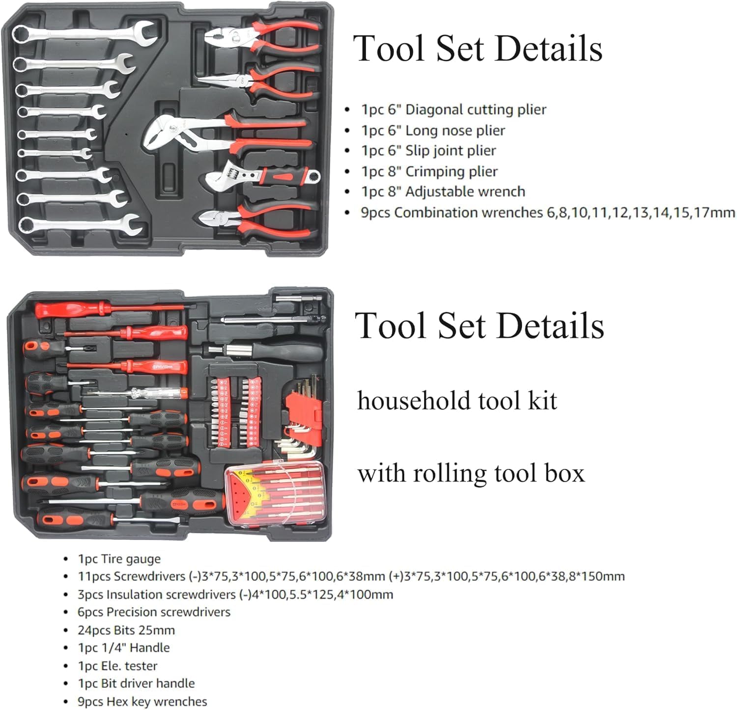 899PCS Tool Set, Household Tool Kit with Rolling Tool Box, Complete Tool Box Set Hand Tool Set with Tool Box, Mechanic Tool Set Rolling Tool Set for Auto Repair/Home Tool Set (White)