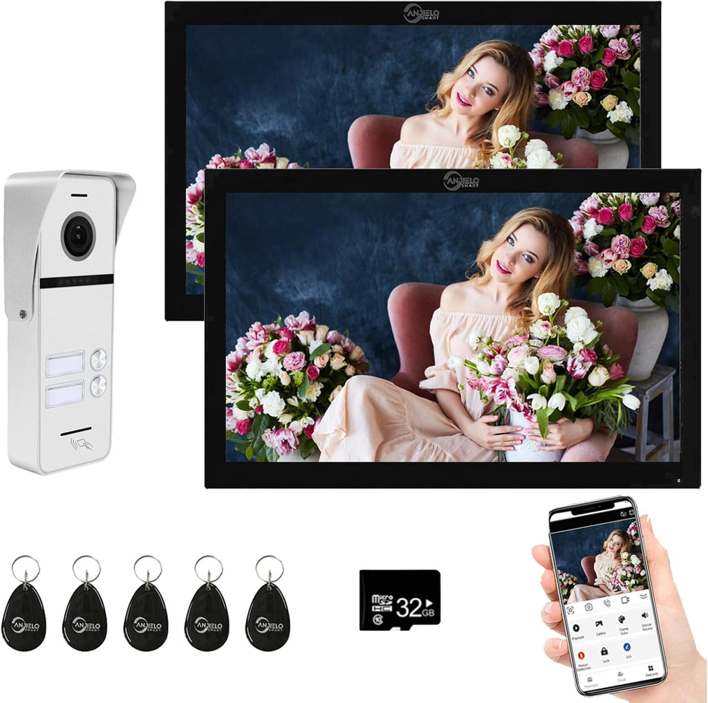 Wired Apartment Video Intercom System 2 Units 10 Inch Touch Monitor Wireless WiFi Video Doorbell,Video Door Phone Kit, Monitoring,3 in 1 Unlock,Dual Way Audio for Home (White doorbell+Black Monitor)