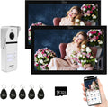 Wired Apartment Video Intercom System 2 Units 10 Inch Touch Monitor Wireless WiFi Video Doorbell,Video Door Phone Kit, Monitoring,3 in 1 Unlock,Dual Way Audio for Home (White doorbell+Black Monitor)