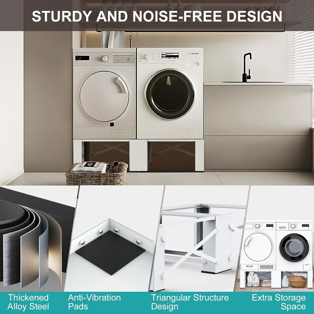 29' Washer and Dryer Pedestals Set of 2, Laundry Pedestal for Washer and Dryer, Alloy Steel Washing Machine Stand Raiser, Washer and Dryer Stand 12.6'' Height White