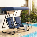 GarveeLife 2 Person Porch Swing Chair, Heavy Duty Outdoor Patio Swing Glider with Adjustable Canopy & Removable Cushions, Independent Swing Chairs for Garden, Balcony, Poolside, Backyard, Dark Blue