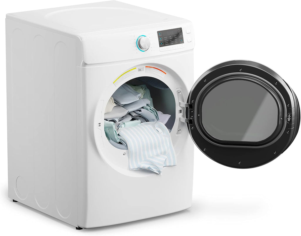 KoolMore 27' Front Load X-Large 8 Cu. Ft. Dryer, Large Capacity Home Unit with Wrinkle Release Steam Function and Smart Sensor Dry Technology, Stainless-Steel Drum [White] [240V] (FLD-8CWH)