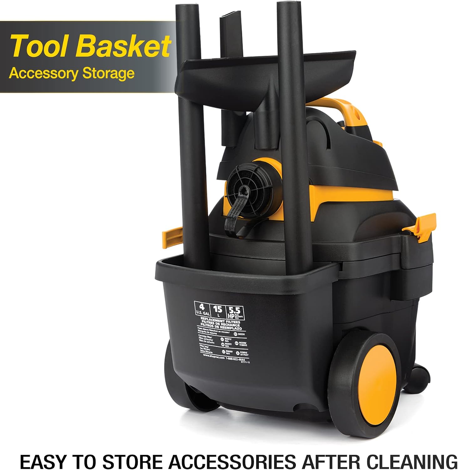 Shop-Vac 4 Gallon 5.5 Peak HP Wet/Dry Utility Vacuum with SVX2 Motor Technology, 3 in 1 Function Portable Shop Vacuum with Cart, Attachments, 5914000