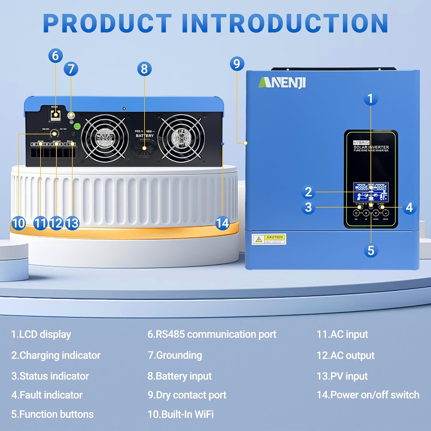 3000W Hybrid Solar Inverter 24V DC to 110V AC, Pure Sine Wave, Built-in 100A MPPT Controller, 98% Efficiency, Solar & Generator Input, Dustproof, for Home Backup RV Off-Grid