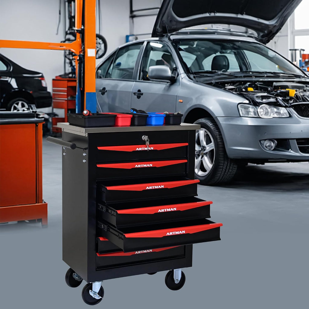 Campfun 7 Drawer Tool Chest with Wheels, Rolling Tool Box Metal Tool Cart with Extra 7 Tool Storage Boxes, Tool Chest Workbench Tool Storage Cabinet for Garage Workshop Warehouse Repair Shop