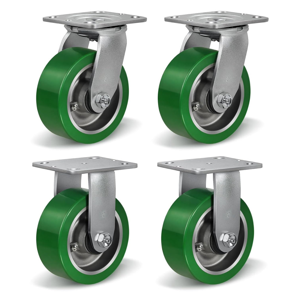 5x2 Heavy Duty Casters -Polyurethane on Aluminum Caster Wheel, Casters Set of 4 Heavy Duty with up to 4000LB Capacity- Widely Used in Tool Box,Workshop,Garage (2 Swivel &2 Rigid)