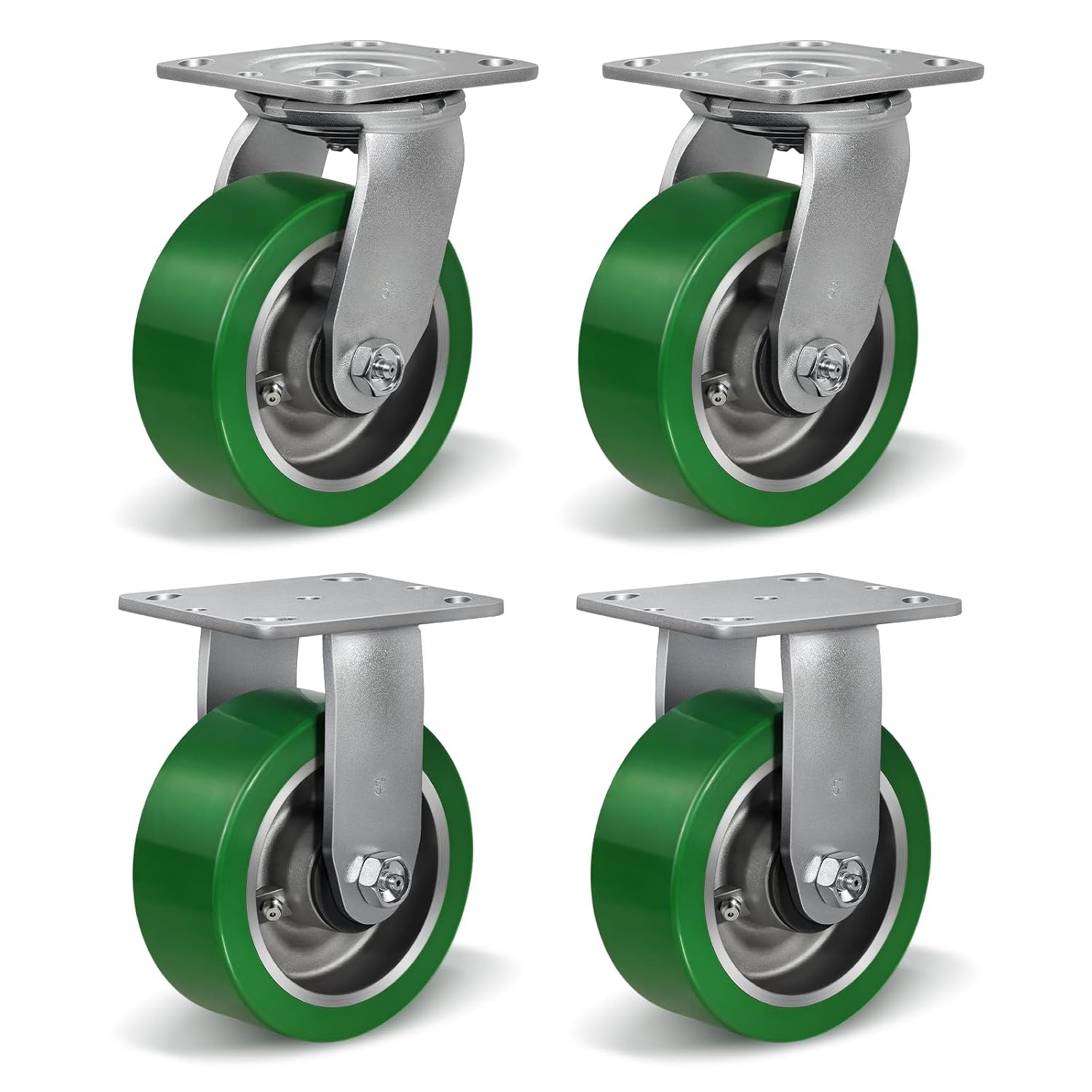 5x2 Heavy Duty Casters -Polyurethane on Aluminum Caster Wheel, Casters Set of 4 Heavy Duty with up to 4000LB Capacity- Widely Used in Tool Box,Workshop,Garage (2 Swivel &2 Rigid)