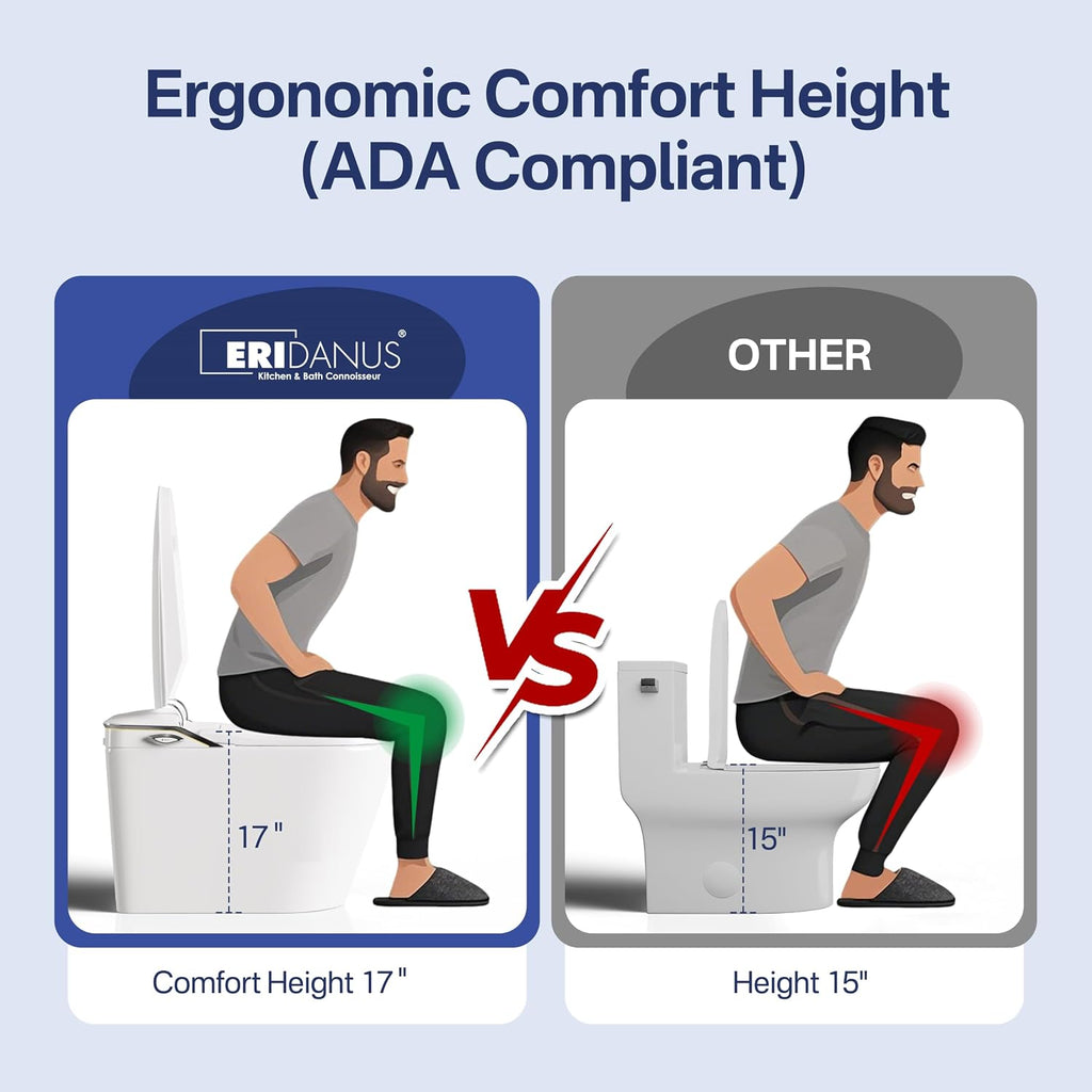 Eridanus Smart Toilet with Bidet Built in, Bidet Toilet with Auto Open/Close Lid, Cleaning Foam Dispenser, Warm Water Sprayer & Air Dryer, Foot Sensor Flush, Elongated Heated Seat, ADA Height