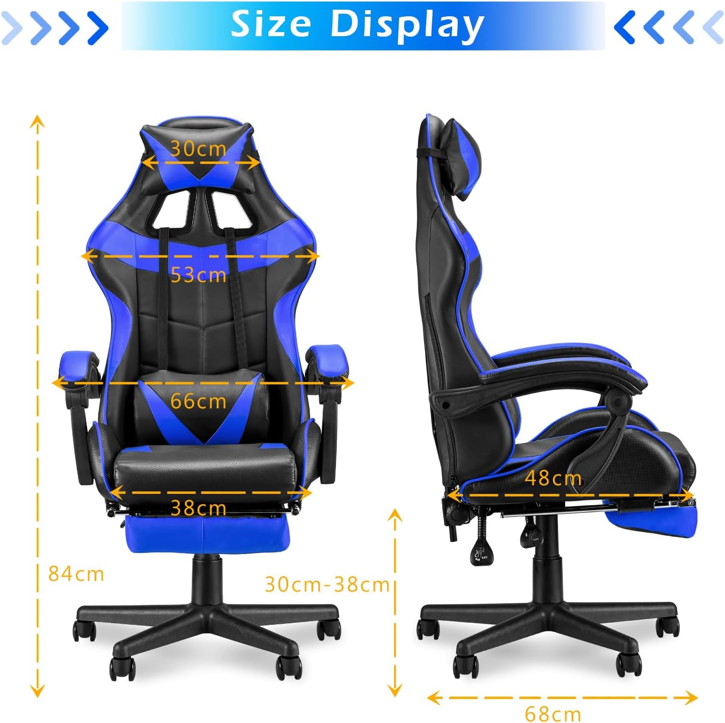 Soontrans Blue Gaming Chairs with Footrest,Ergonomic PC Computer Game Chair,Home Office Desk Chair with Headrest and Lumbar Support Office Chair for Adult
