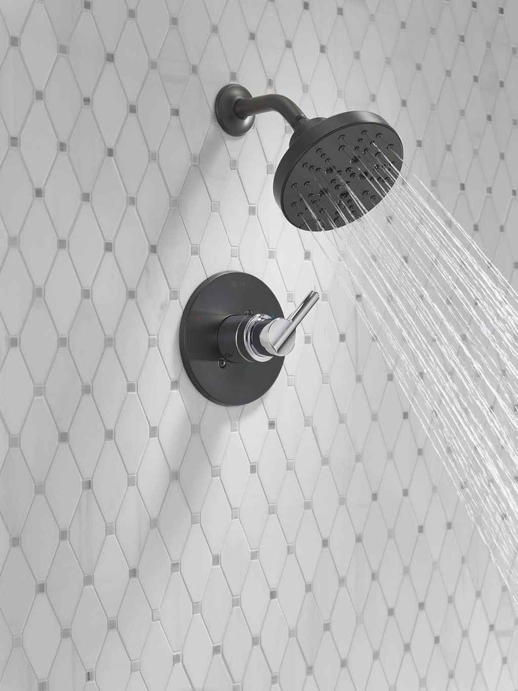 Delta Nicoli 14 Series H2Okinetic Shower Faucet Set, Matte Black/Chrome Shower Head and Handle Set, Valve Trim Kit, Matte Black/Chrome 142749-CS (Shower Valve Included)
