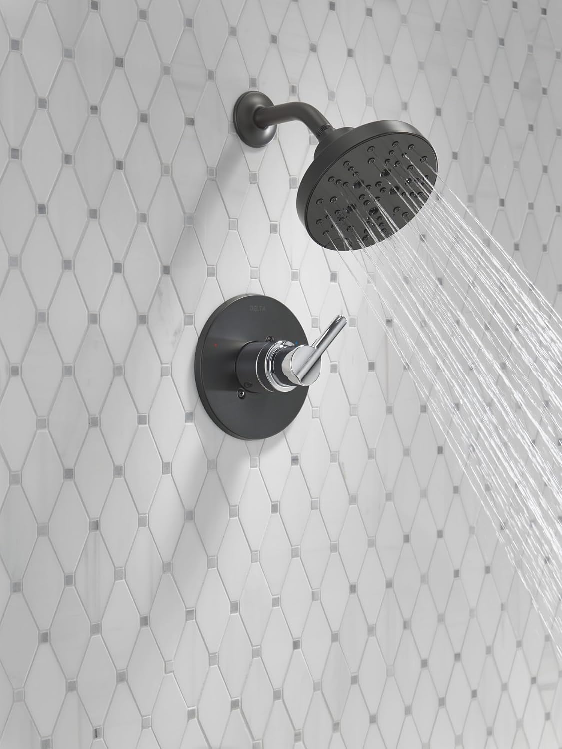 Delta Nicoli 14 Series H2Okinetic Shower Faucet Set, Matte Black/Chrome Shower Head and Handle Set, Valve Trim Kit, Matte Black/Chrome 142749-CS (Shower Valve Included)