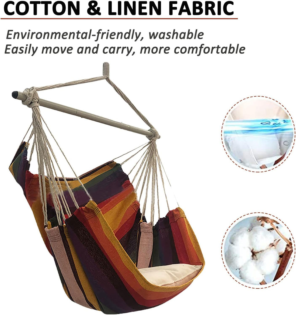 SRHWBF Hanging Rope Hammock with 2 Pillows Chair Swing Seat Cotton Canvas Hanging Chairs for Bedrooms Porch Chair Outdoor (S3)