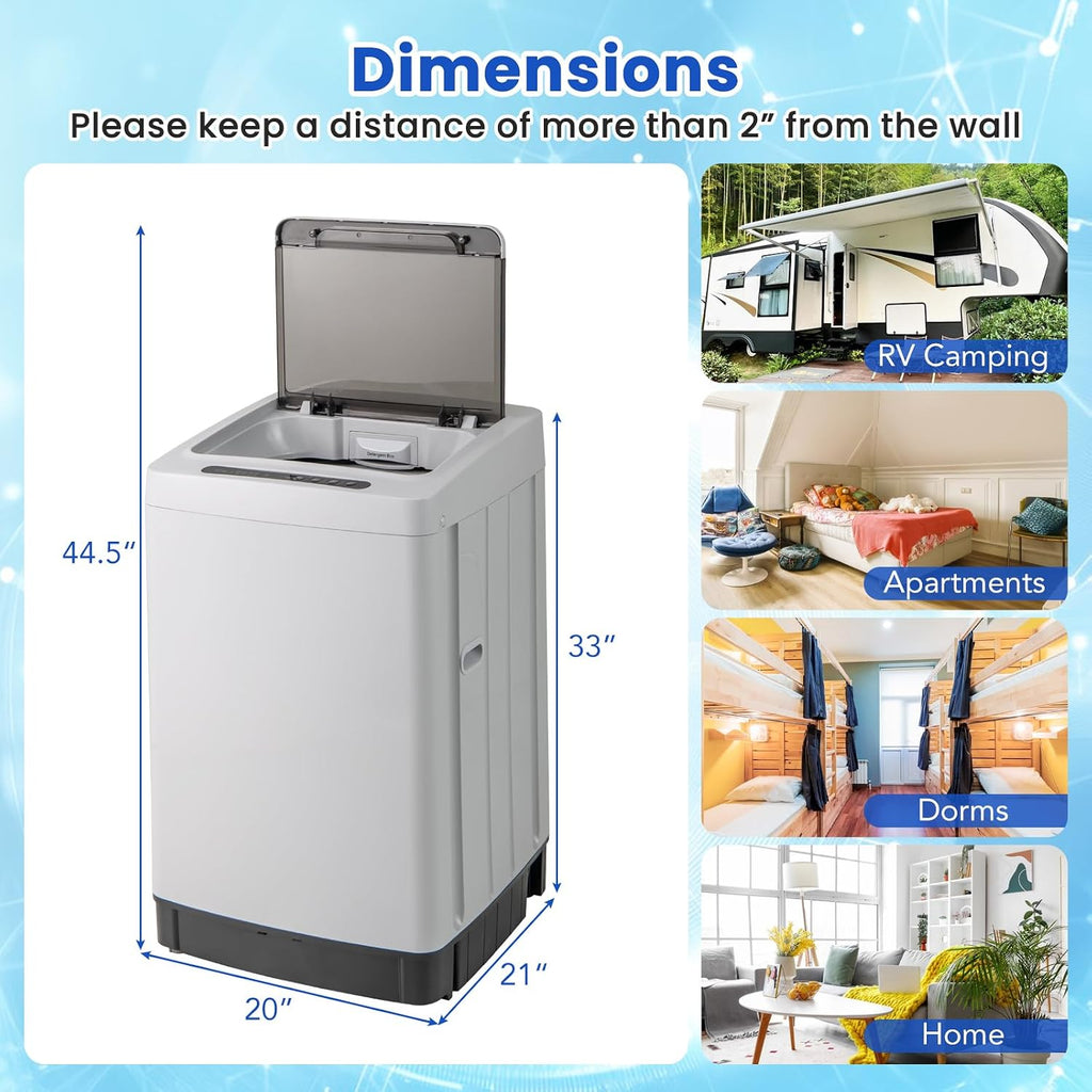 COSTWAY Portable Washing Machine, 11 LBS Full Automatic Portable Washer with 8 Modes, 10 Water Levels, LED Display & Built-In Drain Pump, 1.5 Cu.Ft. Washer & Spinner Combo for Apartment RV (Grey)