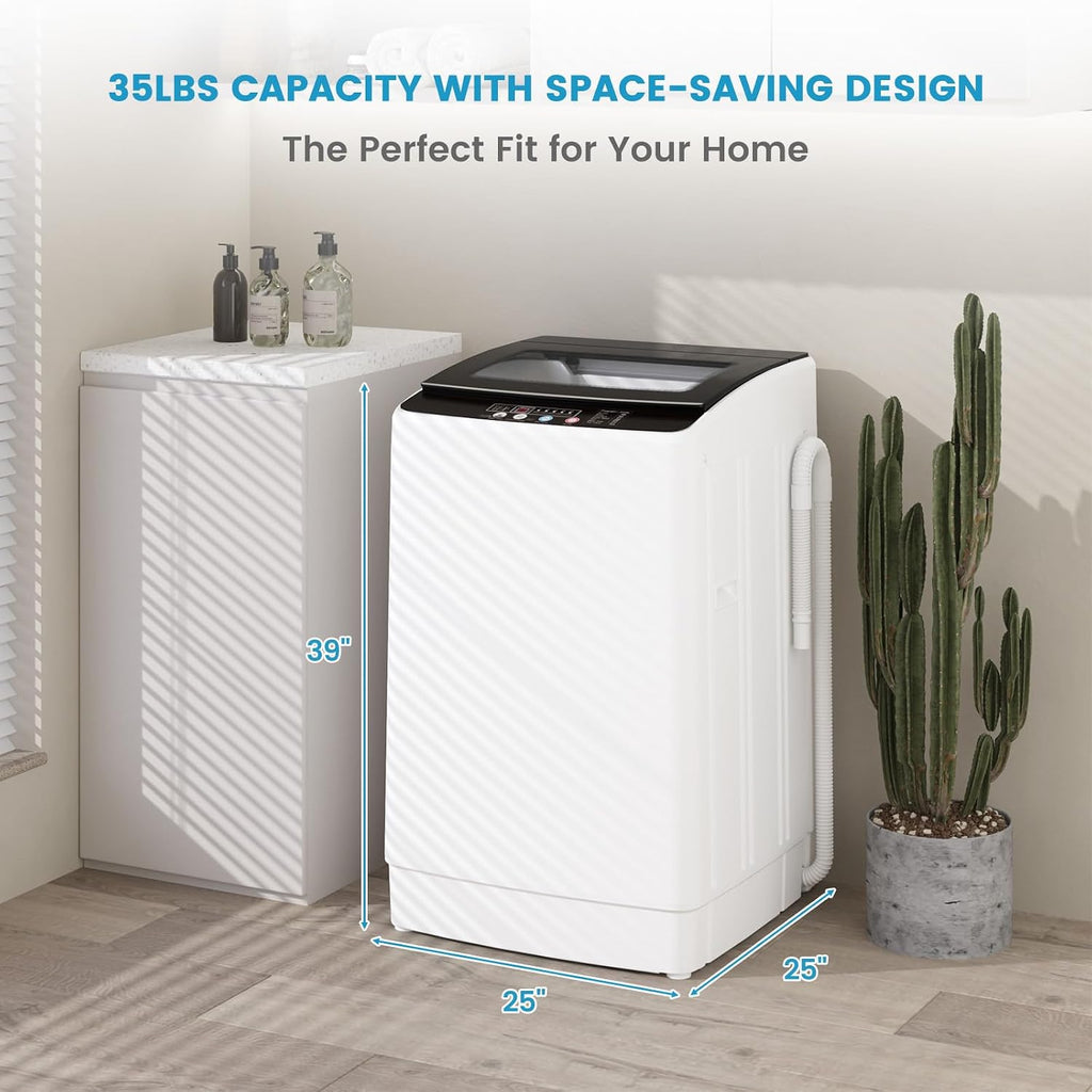 Zynkez 35 lbs Washing Machine, Fully Automatic Portable Washer with 12 Wash Cycles, 8 Water Levels, 24H Delay Start, Lagre Washer and Spin Dryer Combo with Drain Pump for Apartment Home