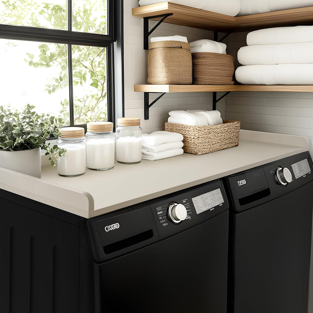Kaboon Washer Dryer Countertop, Melamine Countertop with Edge Rails - 27.5' Depth x 54' Width Laundry Room Organization, Beige Leather
