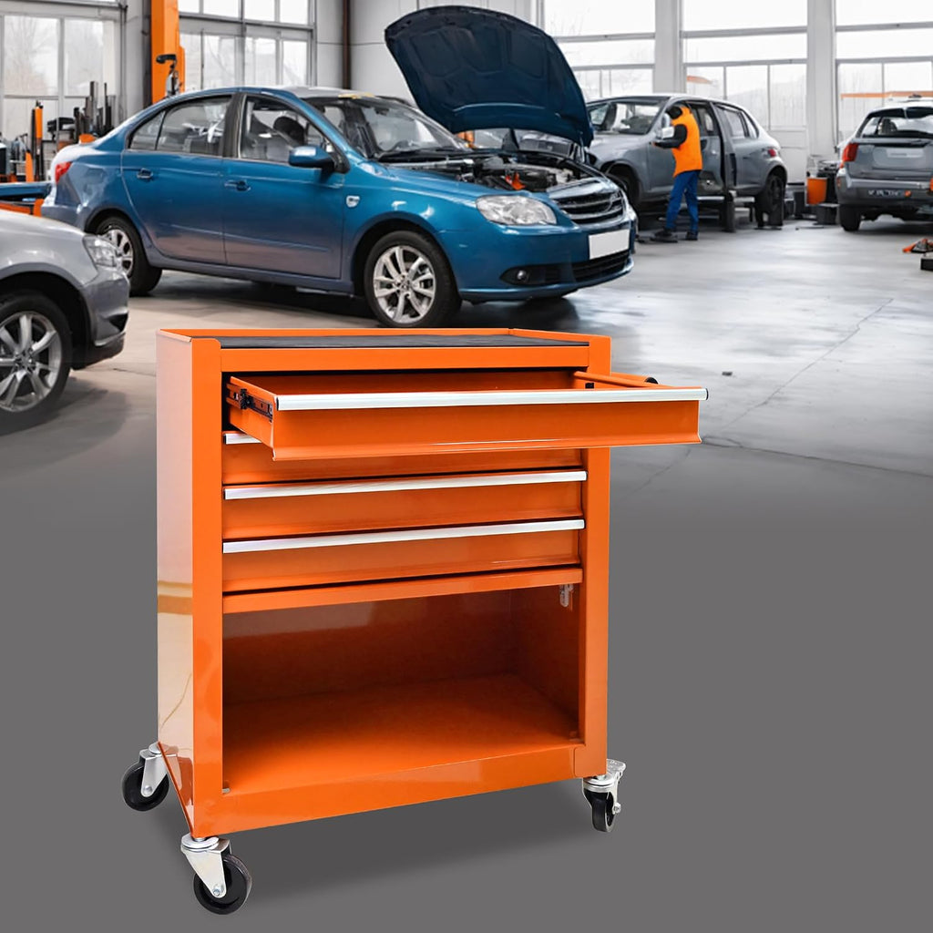 Holaki 4-Drawer Tool Cart on Wheels, Rolling Tool Box Tool Storage,Heavy Duty Utility Industrial Service Cart Organizer Tool Case with Locking System, for Mechanic, Warehouse, Garage,Workshop(Orange)