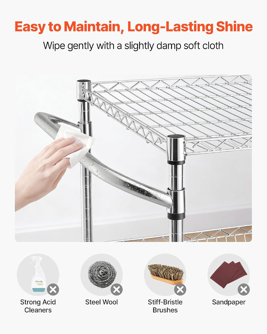VEVOR Kitchen Utility Cart, 3 Tier Heavy Duty Adjustable Wire Storage Rack, Commercial Steel Rolling Service Trolley on Wheels, Work Table with Handle Bar, for Garage and Laundry Room, 40x25x40.9 in