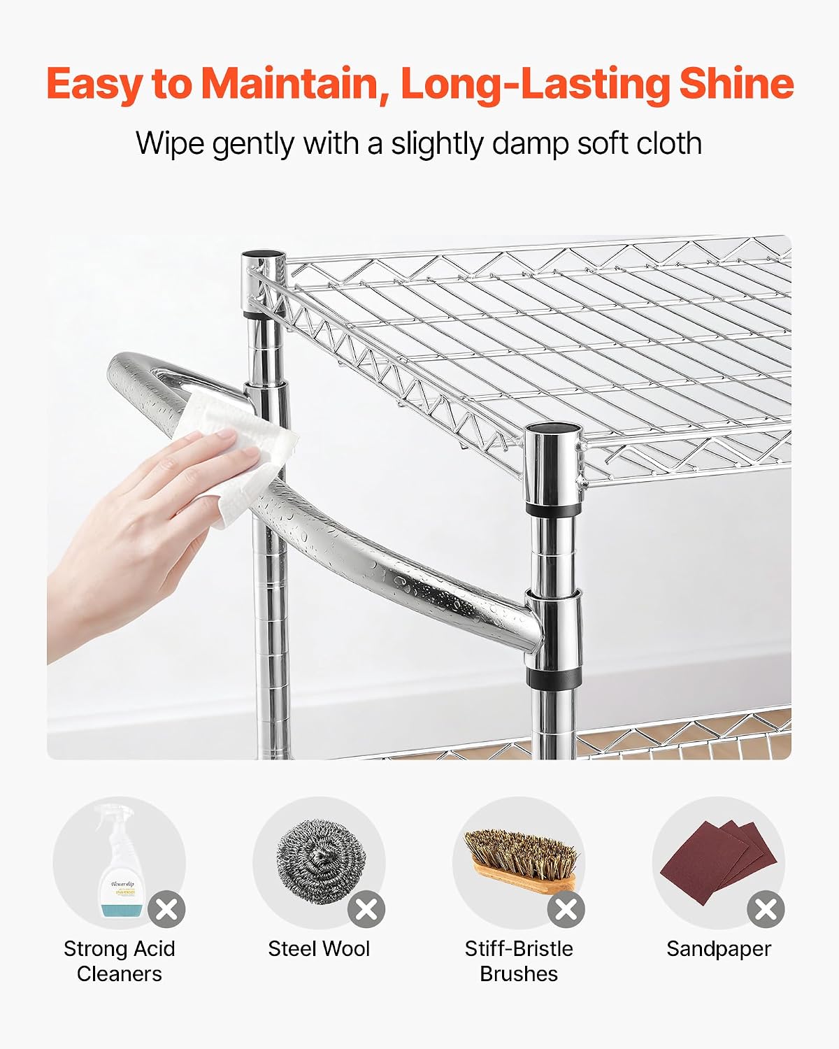 VEVOR Kitchen Utility Cart, 3 Tier Heavy Duty Adjustable Wire Storage Rack, Commercial Steel Rolling Service Trolley on Wheels, Work Table with Handle Bar, for Garage and Laundry Room, 40x25x40.9 in